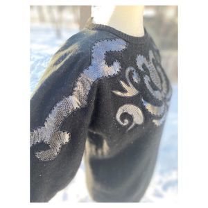 Vintage 80s I.B. Diffusion Rock Glam Sweater Silk Nylon Angora Lamb Faux Leather